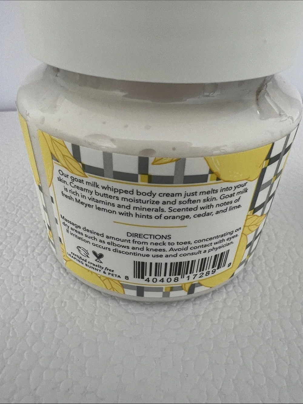 Beekman 1802 Sunshine Lemon Whipped Body Cream full size + mini vanilla Lip Balm